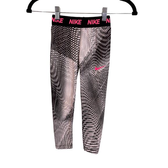 Nike Dri-Fit Leggings Kids Girls S 4-5 Years Gray Geometric Activewear Workout - Picture 1 of 7